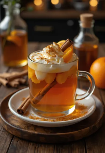Cider me portokall dhe kanellë i shërbyer në gotë
