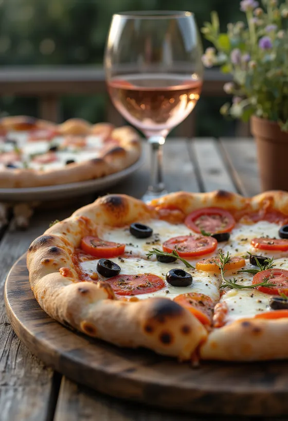 Pizza Provençale me domate, ullinj të zinj dhe erëza provansale