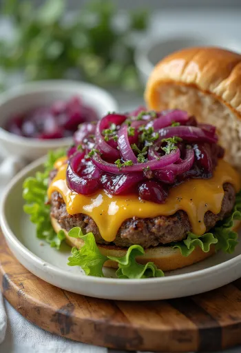 Burger me Rozmarinë dhe Qepë të Kuqe i servirur