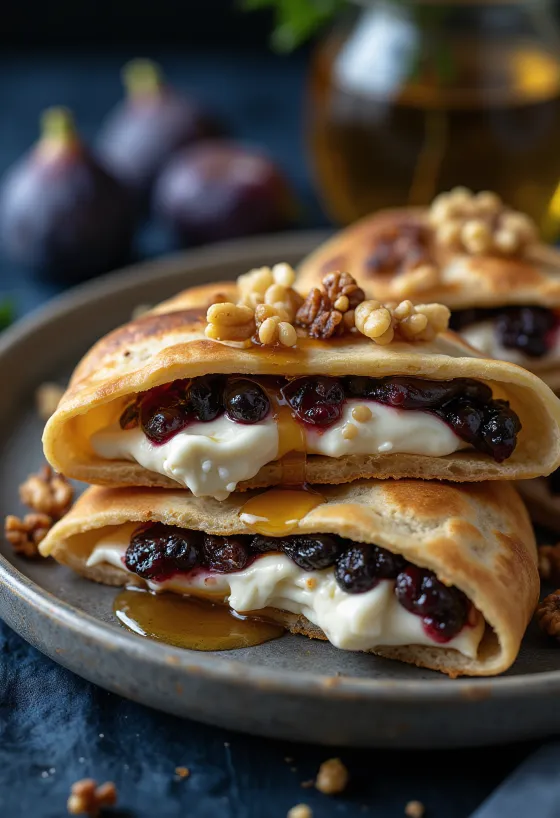 Piadina me maskarpone, reçel fiku dhe arra e servirur