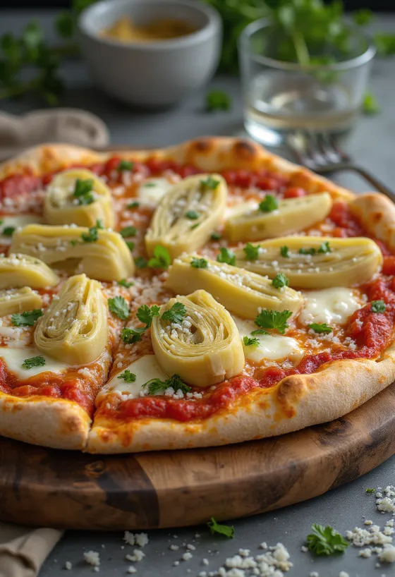 Pizza al Carciofi me angjinare të freskëta dhe djathë
