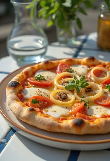 Pizza Pugliese me qepë të kuqe dhe açuge