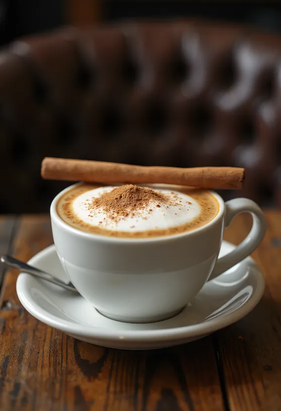 Latte me kanellë dhe vanilje në kupë