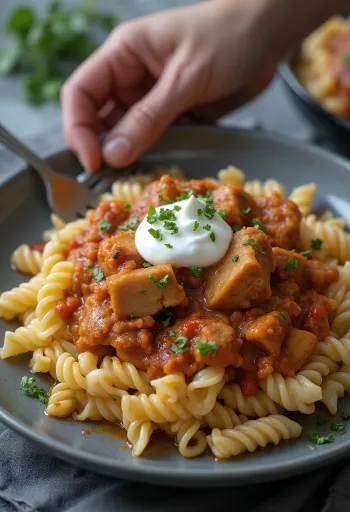 Pörkölt i shërbyer me makarona dhe ajkë
