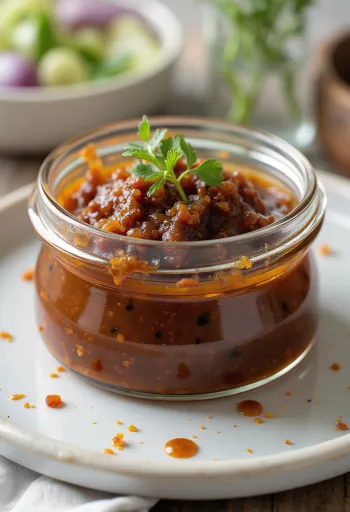 Salcë Jerk e errët dhe e trashë pranë pulës së pjekur në zgarë