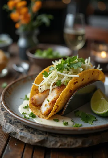 Pescado Taco me peshk të skaruar, lakër dhe koriandër