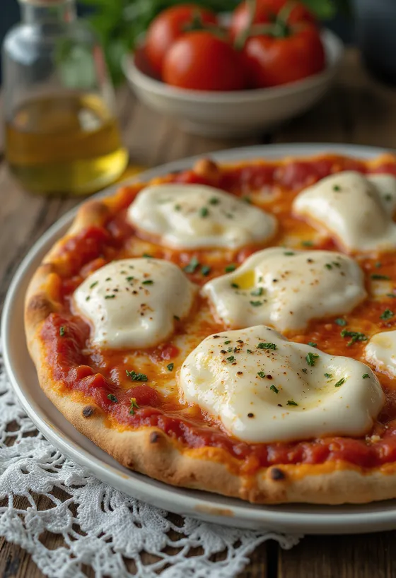 Pica alla Mozzarella di Bufala me mocarela bufalo dhe borzilok