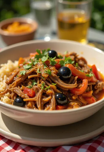 Ropa vieja e stilit kuban e shërbyer
