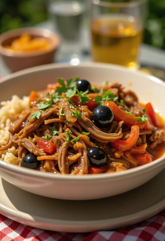 Ropa vieja e stilit kuban e shërbyer
