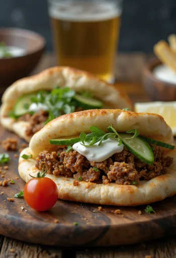Pite me mish viçi e servuar me perime të freskëta