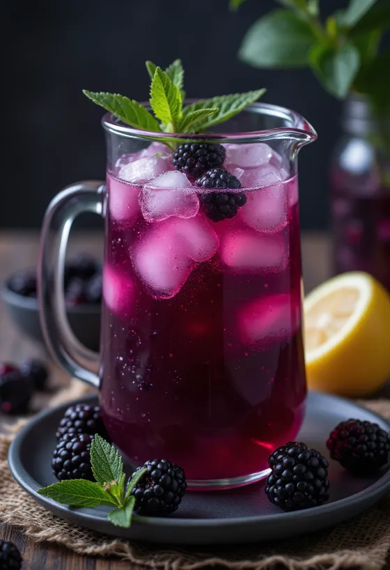 Limonadë me manaferra e shërbyer në gotë me mente