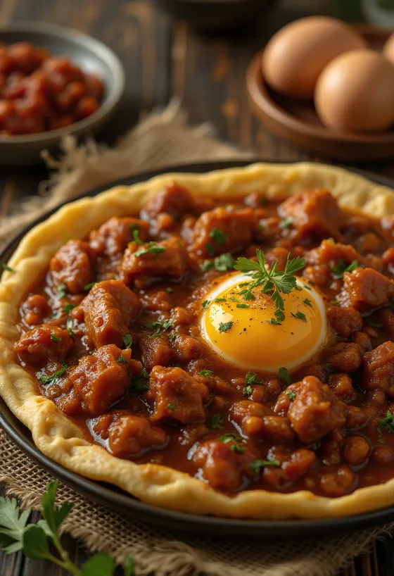 Doro Wat e shërbyer me vezë të ziera dhe injera