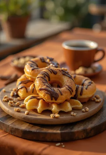Gofre Donut e artë me sheqer dhe kanellë