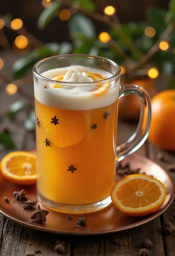 Cider me karafil dhe portokall i shërbyer në gotë me pana