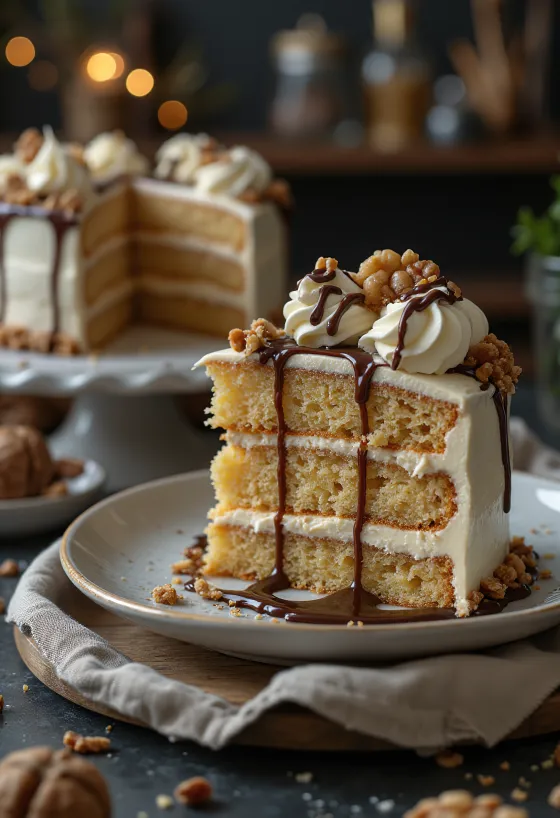 Tortë me gështenja dhe krem arre e zbukuruar me çokollatë