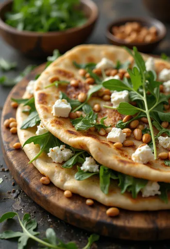 Piadina me stika pishë të pjekura dhe djathë feta e servirur