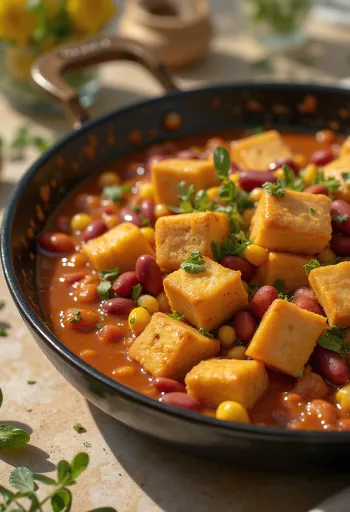 Tofu pikante me fasule e shërbyer