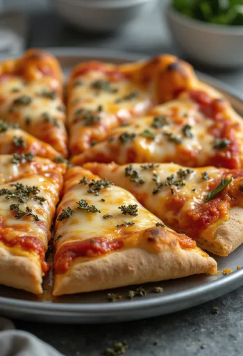 Pizza St. Louis Style me brumë të hollë dhe djathë Provel