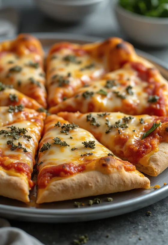 Pizza St. Louis Style me brumë të hollë dhe djathë Provel