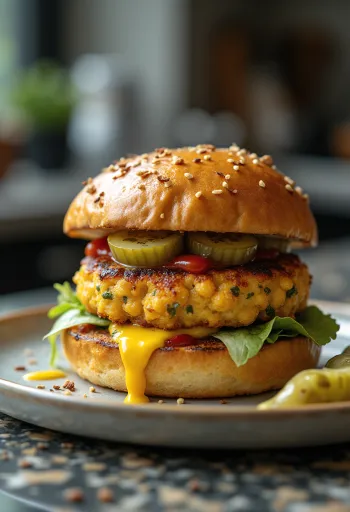 Burger patëllxhani me perime të freskëta