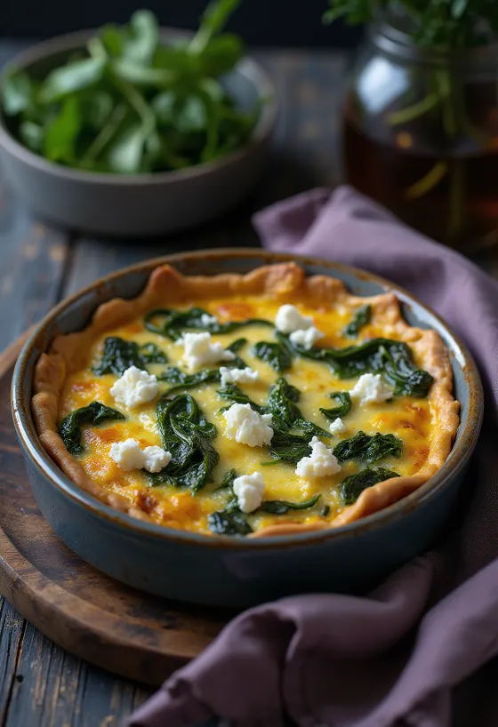 Quiche me djathë dhie dhe spinaq e sapopjekur