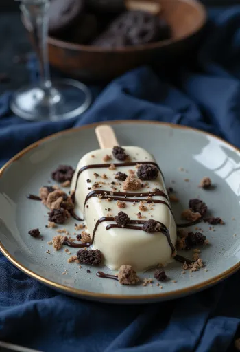 Akullore Magnum Cookie & Cream e servirur me mbulesë çokollate të bardhë dhe copa biskotash