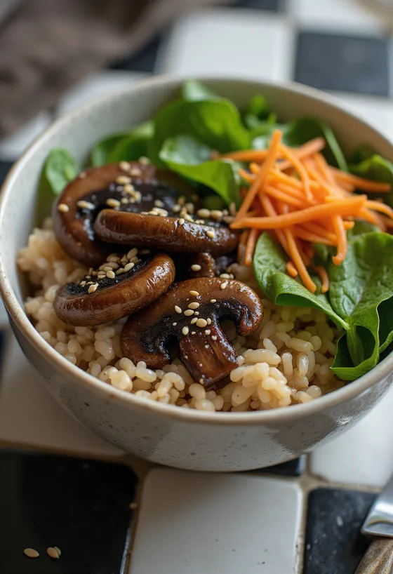 Tas Buddha vegan me kërpudha i shërbyer