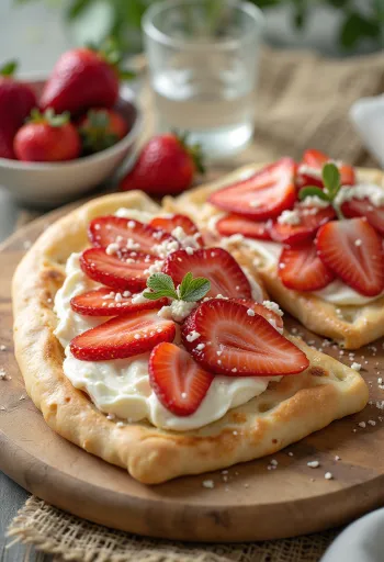 Piadina e mbushur me krem djathi dhe luleshtrydhe e servirur