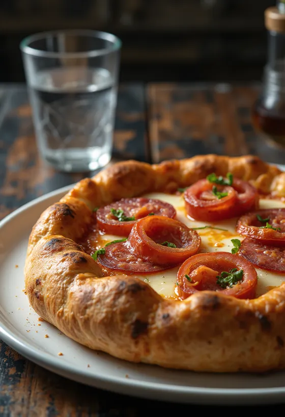Pizza Diavola me anë të mbushura dhe sallam pikant