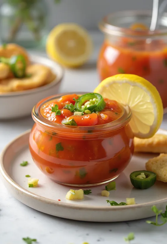 Salcë domatesh me Jalapeño dhe limon në kavanoz