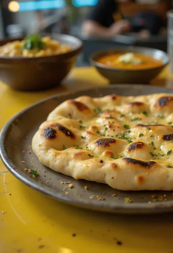 Bukë naan e sapopjekur me hudhër dhe gjalpë
