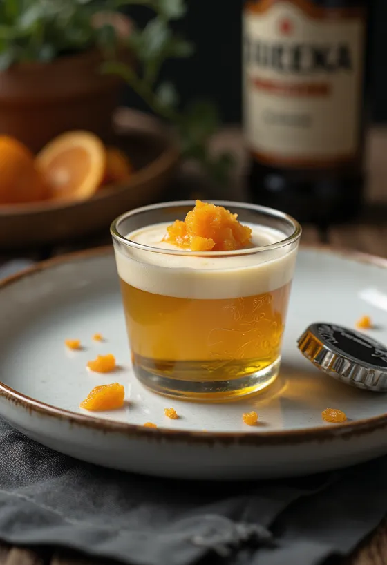 Panna cotta me birrë e servirur