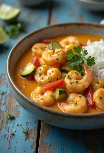 Kari Thai me karkaleca dhe qumësht kokosi i servirur