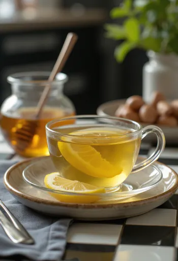 Çaj jeshil me limon i shërbyer i freskët në filxhan