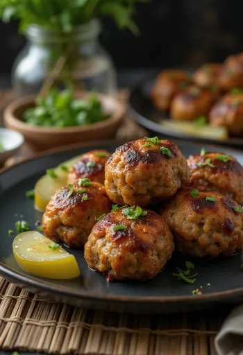 Frikadeller të shërbyera me patate të ziera dhe sallatë lakre