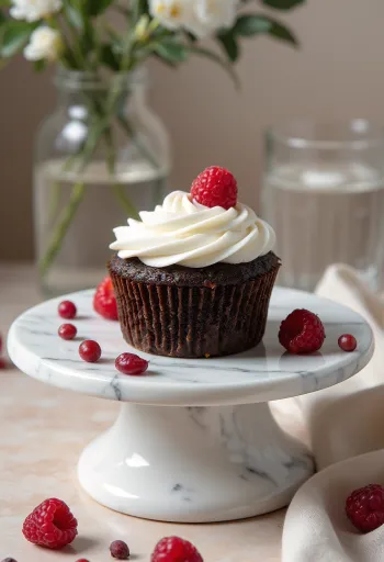 Cupcakes me çokollatë dhe mjedër me krem maskarpone të servirura