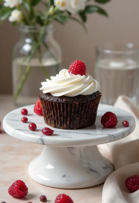 Cupcakes me çokollatë dhe mjedër me krem maskarpone të servirura