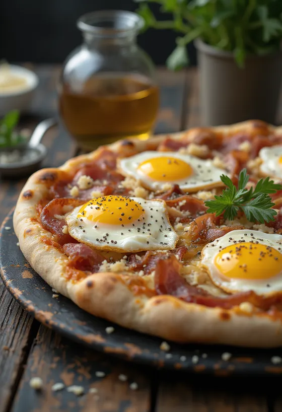 Pica Carbonara me guanciale dhe djathë pekorino