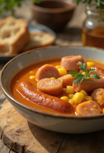 Supë Hot Dog me salsiçe dhe perime