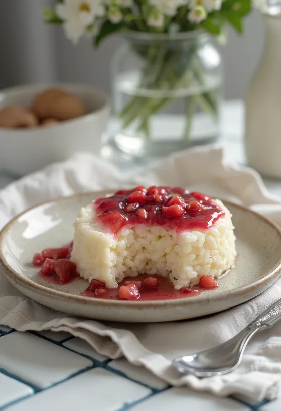 Tortë me puding orizi dhe fruta të freskëta