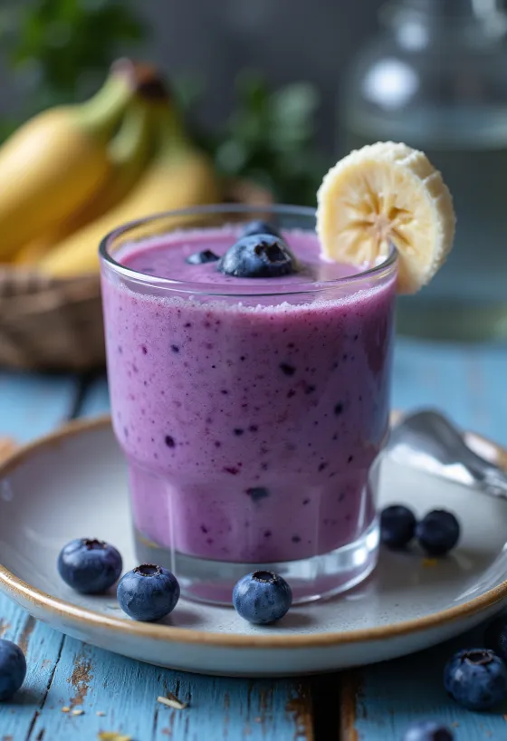 Smoothie me boronica e servirur në gotë