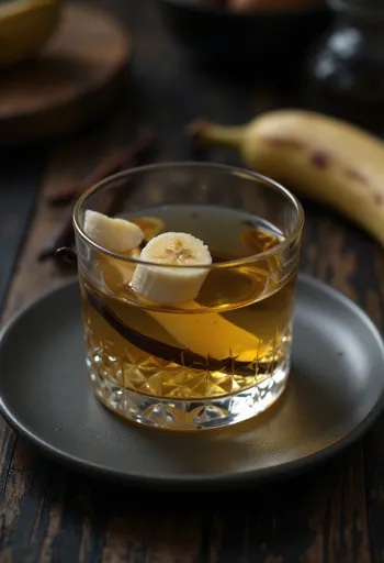 Likeri i bananes i shërbyer në shishe qelqi