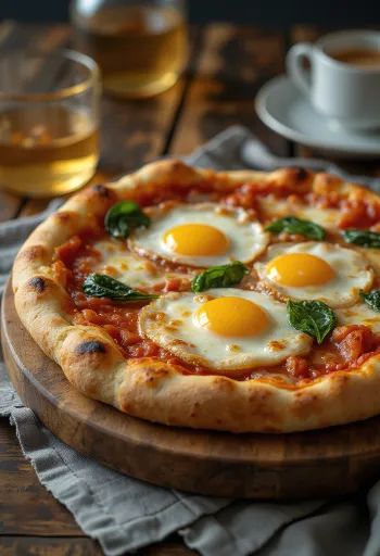 Pizza alla Bismark e servirur me vezë të freskëta dhe spinaq
