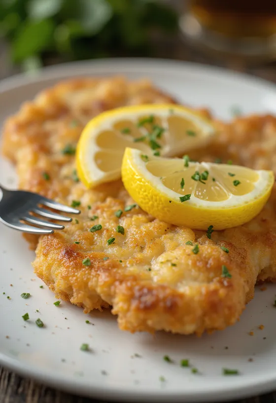 Schnitzel vjeneze e servirur me feta limoni