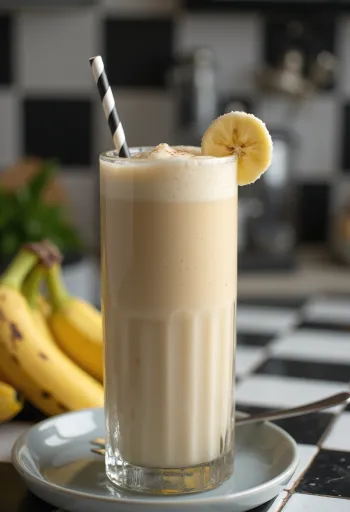 Milkshake me banane i shërbyer në gotë të lartë