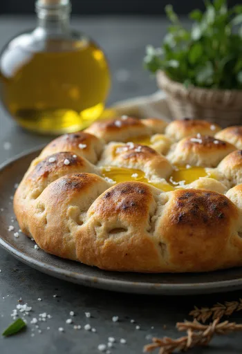 Focaccia me brumë të thartë dhe miell integral e servirur