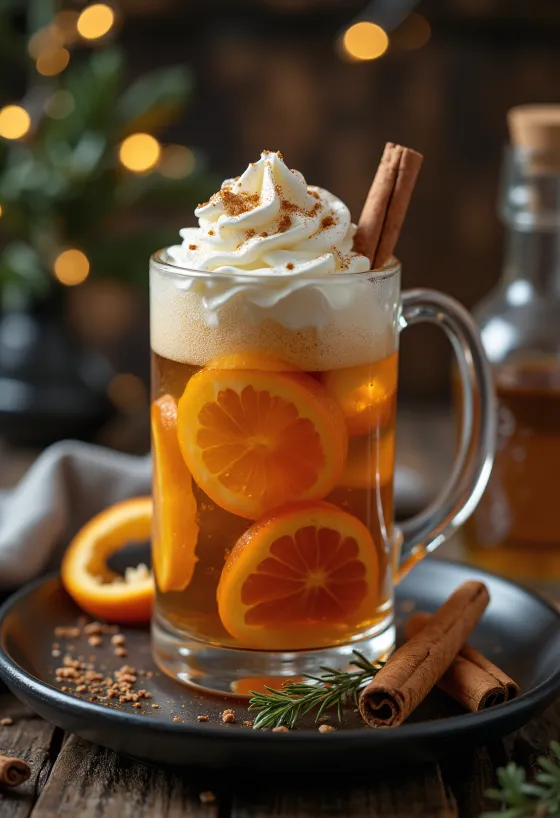 Cider i ëmbël Krishtlindjesh i servirur në gotë