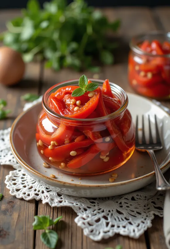 Shirita speci të kuq turshi në kavanoz