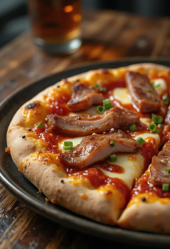 Pica kineze me mish derri Char Siu e servirur