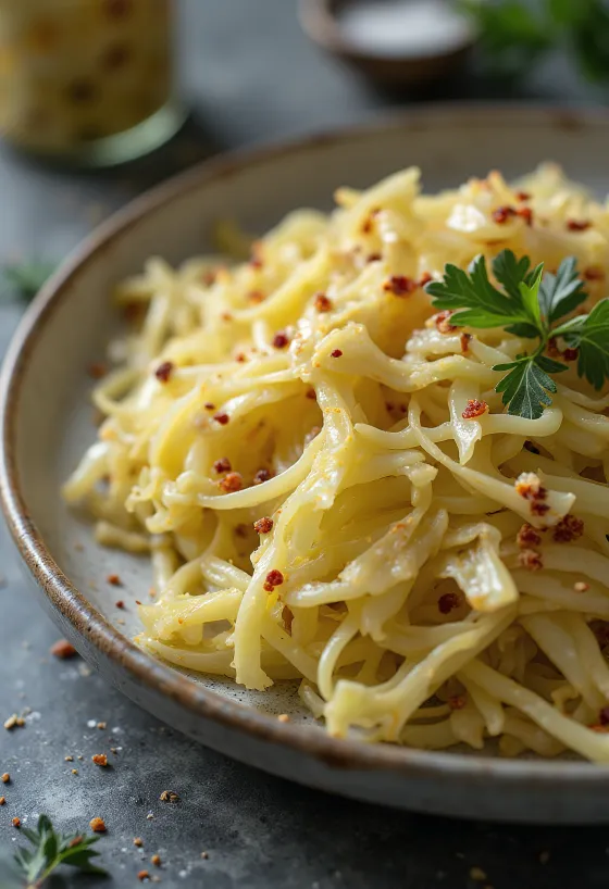 Lakër turshi djegëse (sauerkraut) e servirur